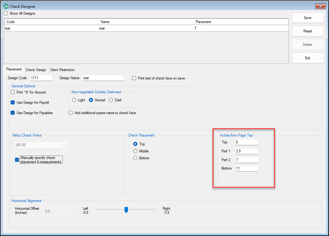 Adjusting perforations on preprinted checks